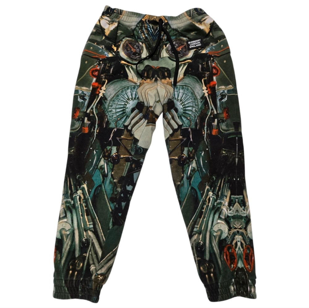Burberry Kayton Submarine-Print Cotton Track Pants‎ in Celadon Green Sz Medium
